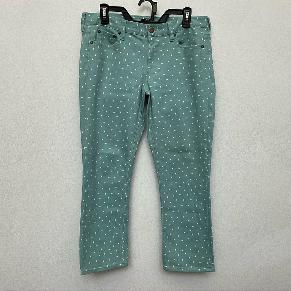 J.Crew Teal, White Polka Dot Matchstick Stretch Jeans Size 30 Spring Bright